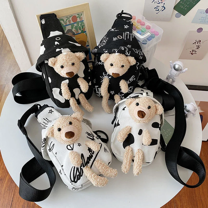 

Cute Little Bag 2021 New Fashion Bear Canvas Bag Net Red Girl Fashion Cartoon Ins Small Fresh Messenger Bag Chest Bag
