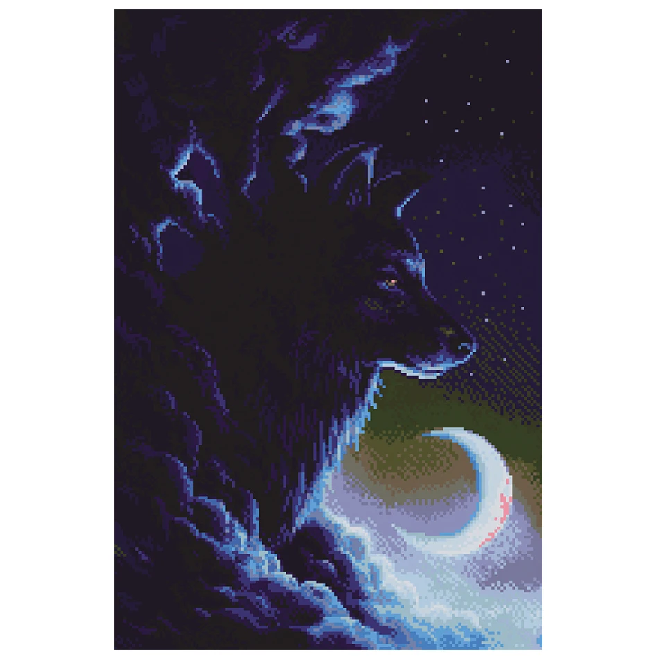 

5D Full Round Diamond Painting Moon Cloud Wolf Animal DIY Resin Diamond Embroidery Mosaic Picture Cross Stitch Home Decoration