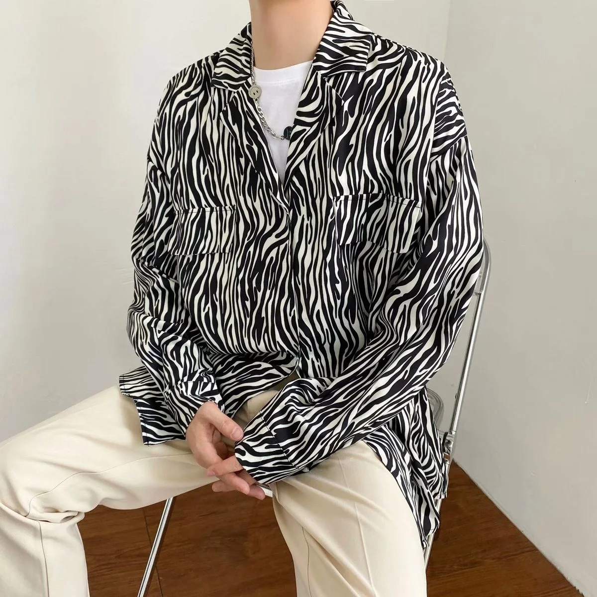

Printed Zebra Long Sleeve Shirt Men Classic All-match Casual Tops Trendy Coat Oversize Loose Men's Clothes Thin M-2XL Streetwear