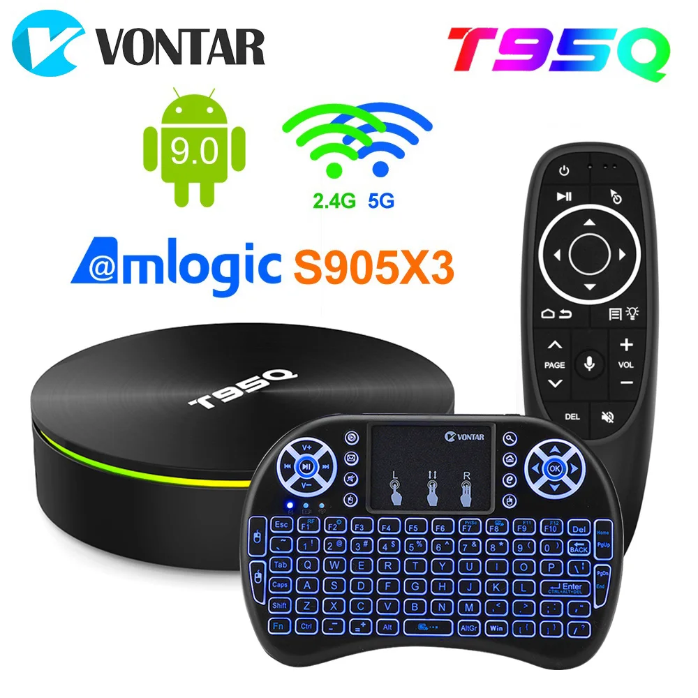 T95Q Android 9 0 Смарт ТВ box Amlogic S905X3 коробка 4 ГБ 64 ядра Поддержка двухъядерный процессор