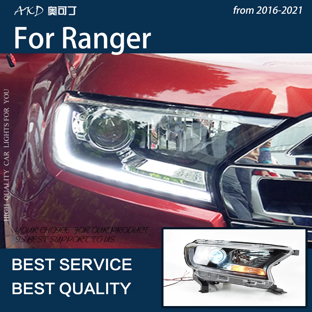 

Налобный фонарь AKD для Ranger, светодиодные фары 2016-2021, фары Ranger DRL, поворотный сигнал, фара дальнего света, объектив проектора Angel Eye