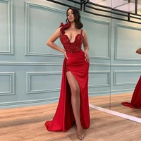 weilinsha evening dress mermaid 2022 sexy red v neck high slit party gowns sparkling sequin celebrity prom dresses for lady