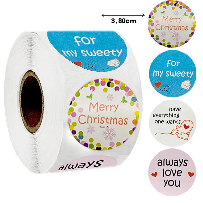 

50-500pcs 38mm Merry Christmas Sticker Envelope Seal Scrapbook Sticker 8 Designs Round Stationery Label Stickers Gift Tags