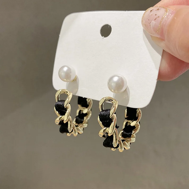 

Висячие серьги в Корейском стиле с жемчугом геометрической формы для женщин и девушек, большие круглые вязаные серьги из ротанга в новом ст...