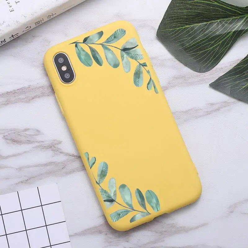 

Watercolor plants with flowers pattern Phone Case Candy Color for iPhone 6 7 8 11 12 s mini pro X XS XR MAX Plus