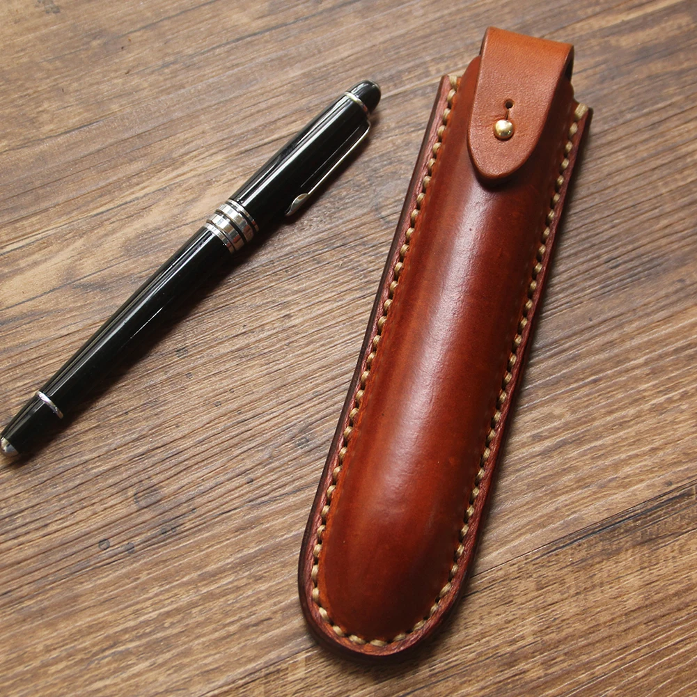 Handmade Genuine Leather Pen Bag Cowhide Pencil Bag Vintage Retro Style Accessories For Travel Office Supplies