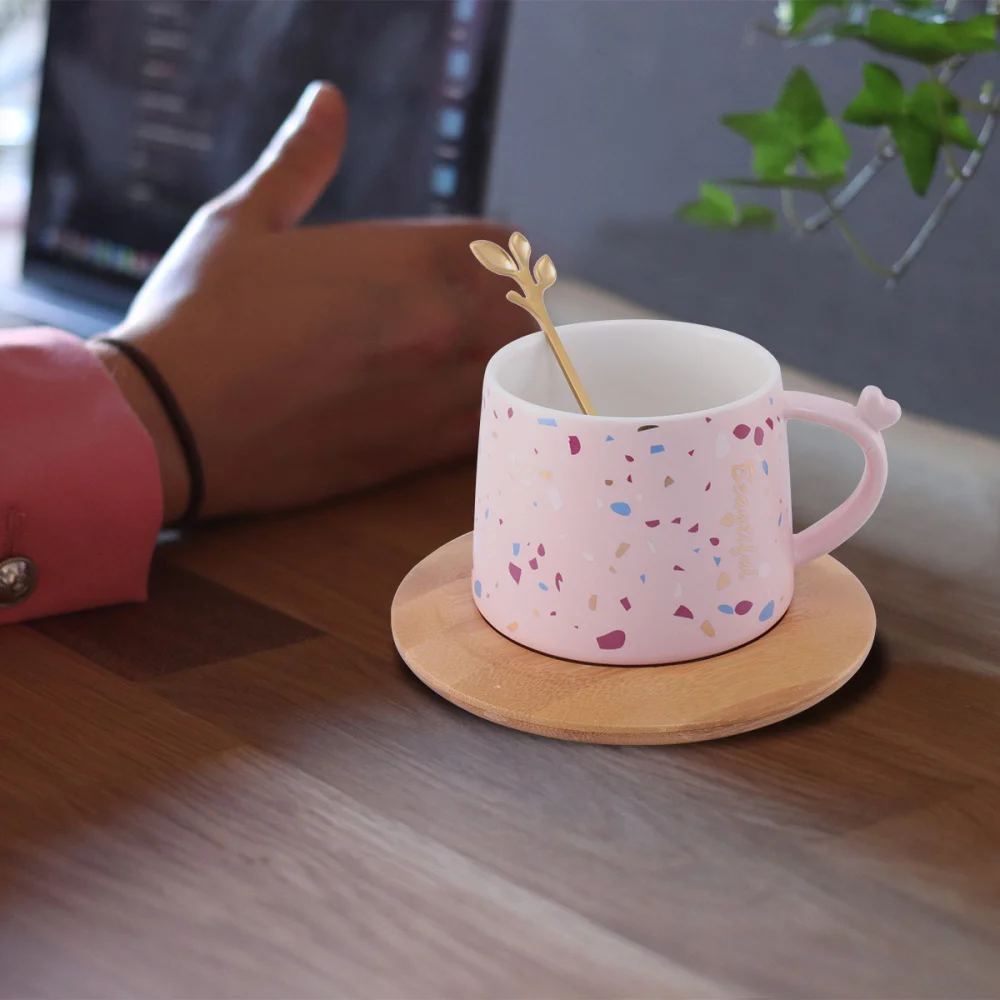 1 шт. керамическая кружка чашка с цветочным принтом для воды ложкой домашнего