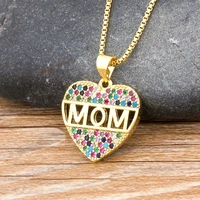 fashion colorful mom cubic zirconia heart necklace pendant decoration jewelry for women long snake chain gift for mothers day