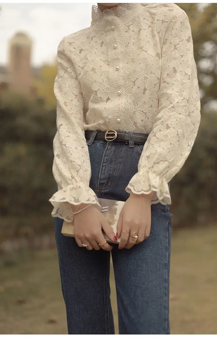 

New 2021 ladies White Color lace blouses and shirts