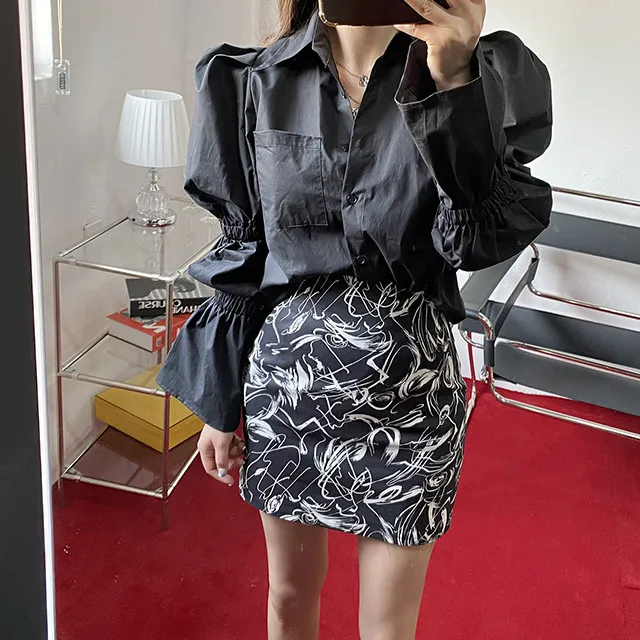 Корейский Chic очаровательный Западный Стиль молодость буфами на рукавах фонарик