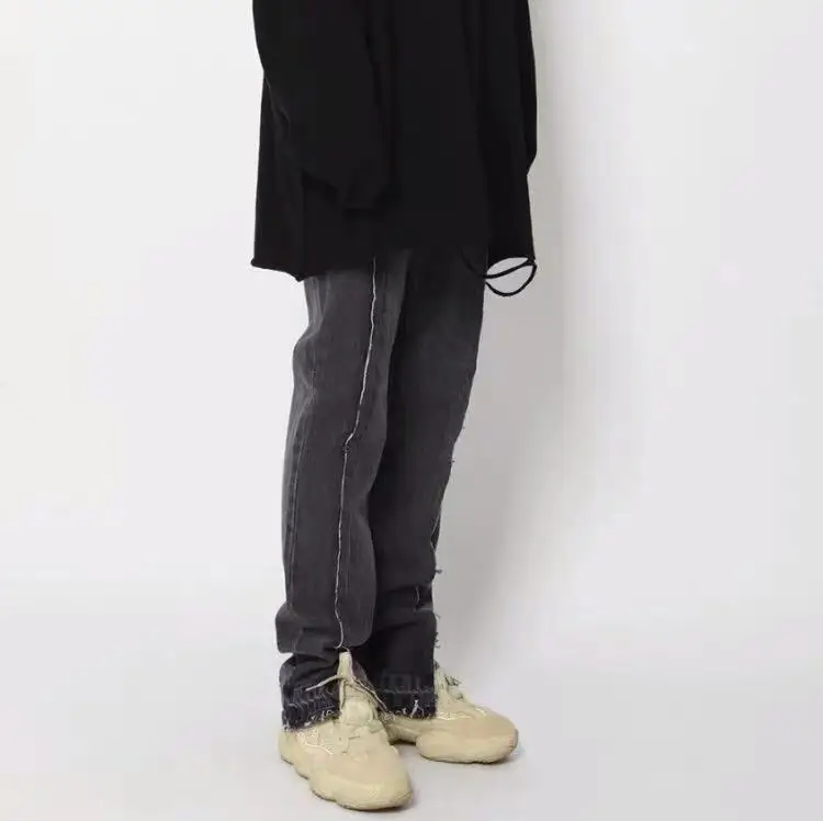 Dark Icon Middle Split High Street Jeans Men Washing Grey Straight Hip Hop Jeans Men's Denim Pants