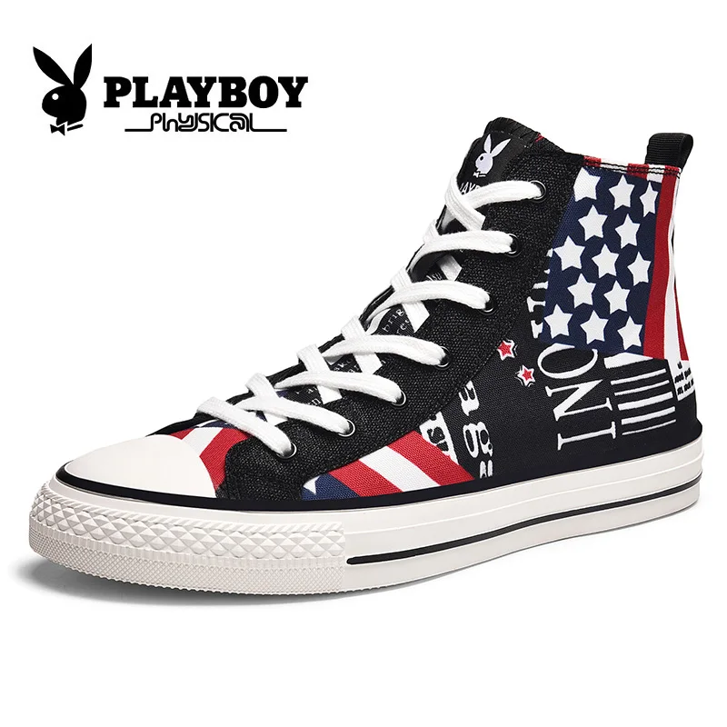 

PLAYBOY 2019 New Graffiti Shoes Men Casual Shoes Sneakers Fashion Brand Canvas Shoes Breathable High Top Lace-Up Men's Shoes