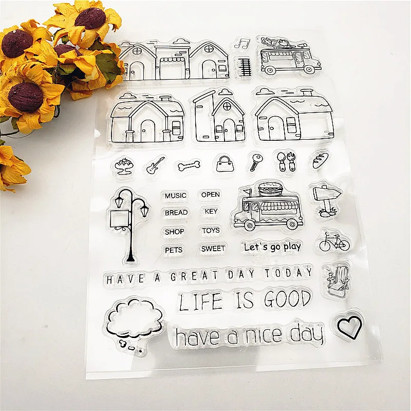 

Домашняя деревня прозрачная печать 11x16 см Силиконовая печать ТПР Хэллоуин