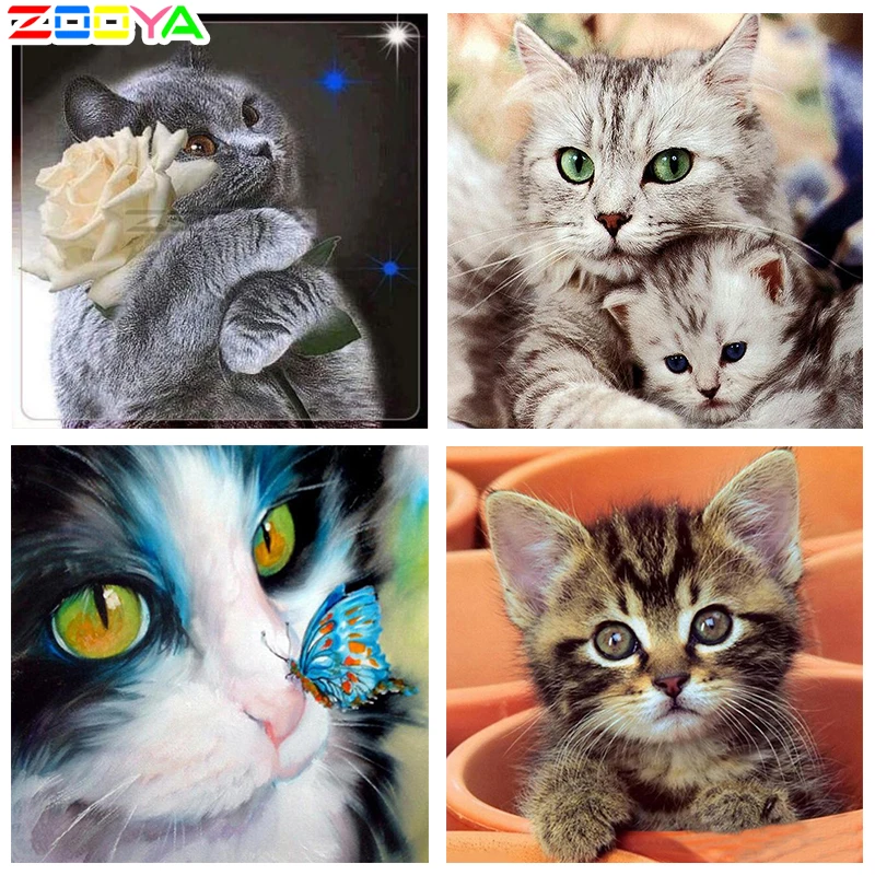ZOOYA Алмазная вышивка сделай сам животное серый милый кот и Роза алмазная живопись
