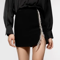 za 2021 autumn jewelry tassel skirt women new sexy high waist mini street office pocket skirt straight solid club skirt