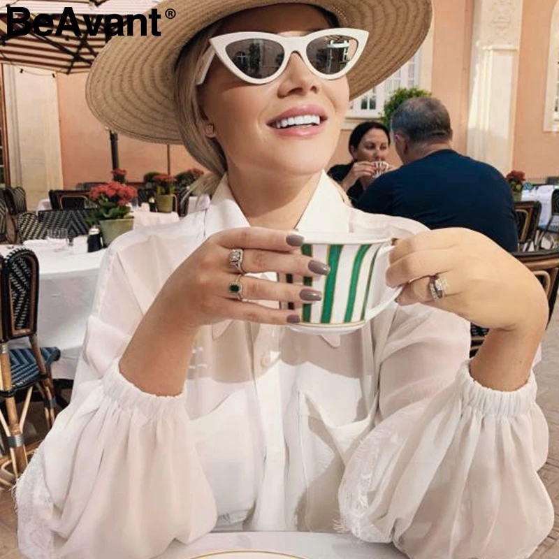 BeAvant винтажная кружевная шифоновая блуза рубашка Элегантная расклешенная рукав