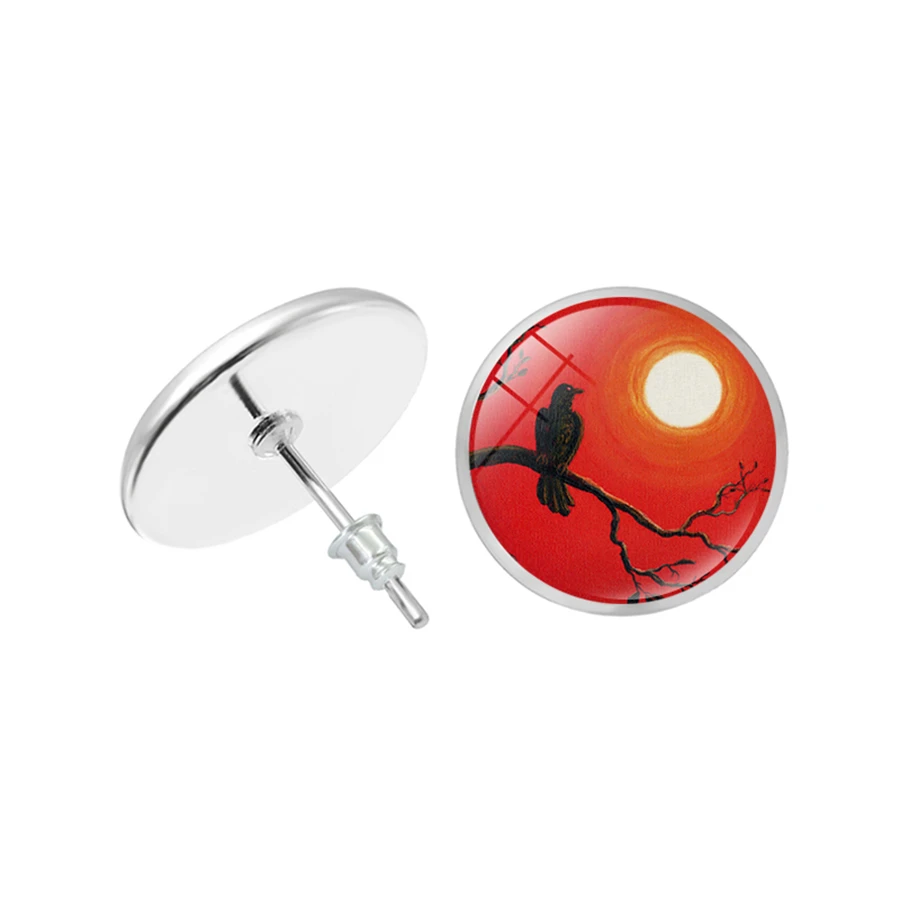 Серьги-гвоздики с полной луной Черный кот на дереве астрономические кольца