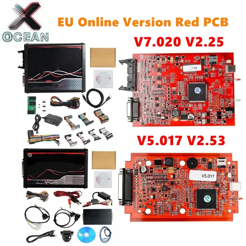 

V2 V2.53 V5.017 EU Red PCB ECM Titanium V2.25 V7.020 4 LED Online Master Version ECU OBD2 Manager car/truck Programmer