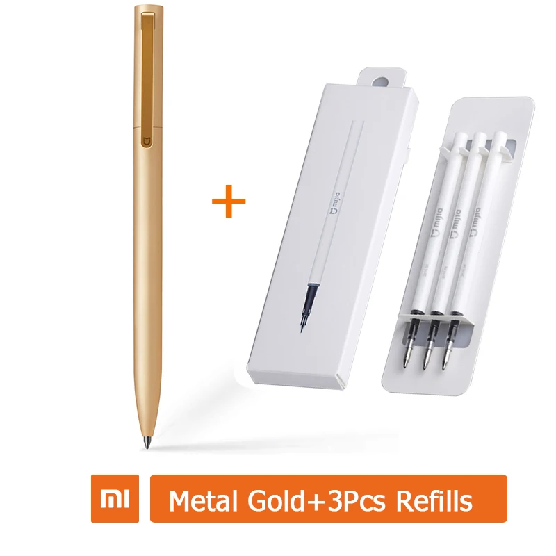 Gold3pcs Xiao mi jia металлическая ручка 0,5 мм черная mi ручка PREMEC гладкая швейцарская сменная японская чернильная долговечная шариковая ручка - Цвет: Gold3pcs