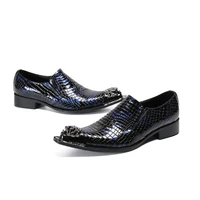 crocodile pattern pointed toe luxury office shoes men genuine leather blue black color matching flats