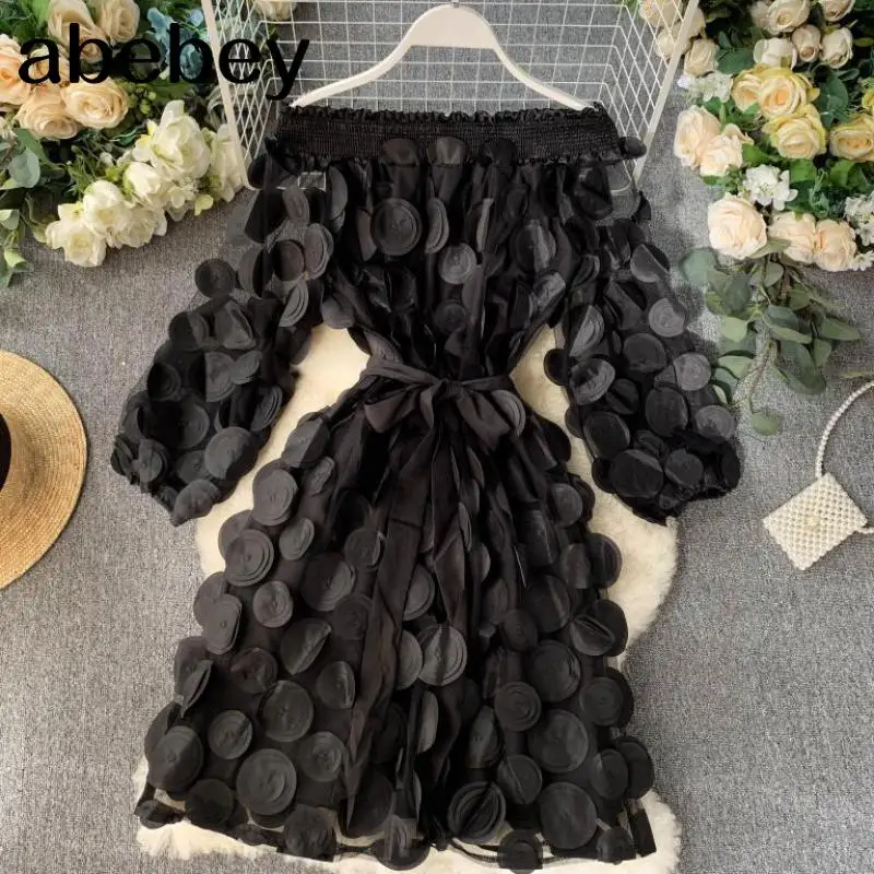 Платье женское с рукавом-пузырьком модное элегантное однотонное платье объемным