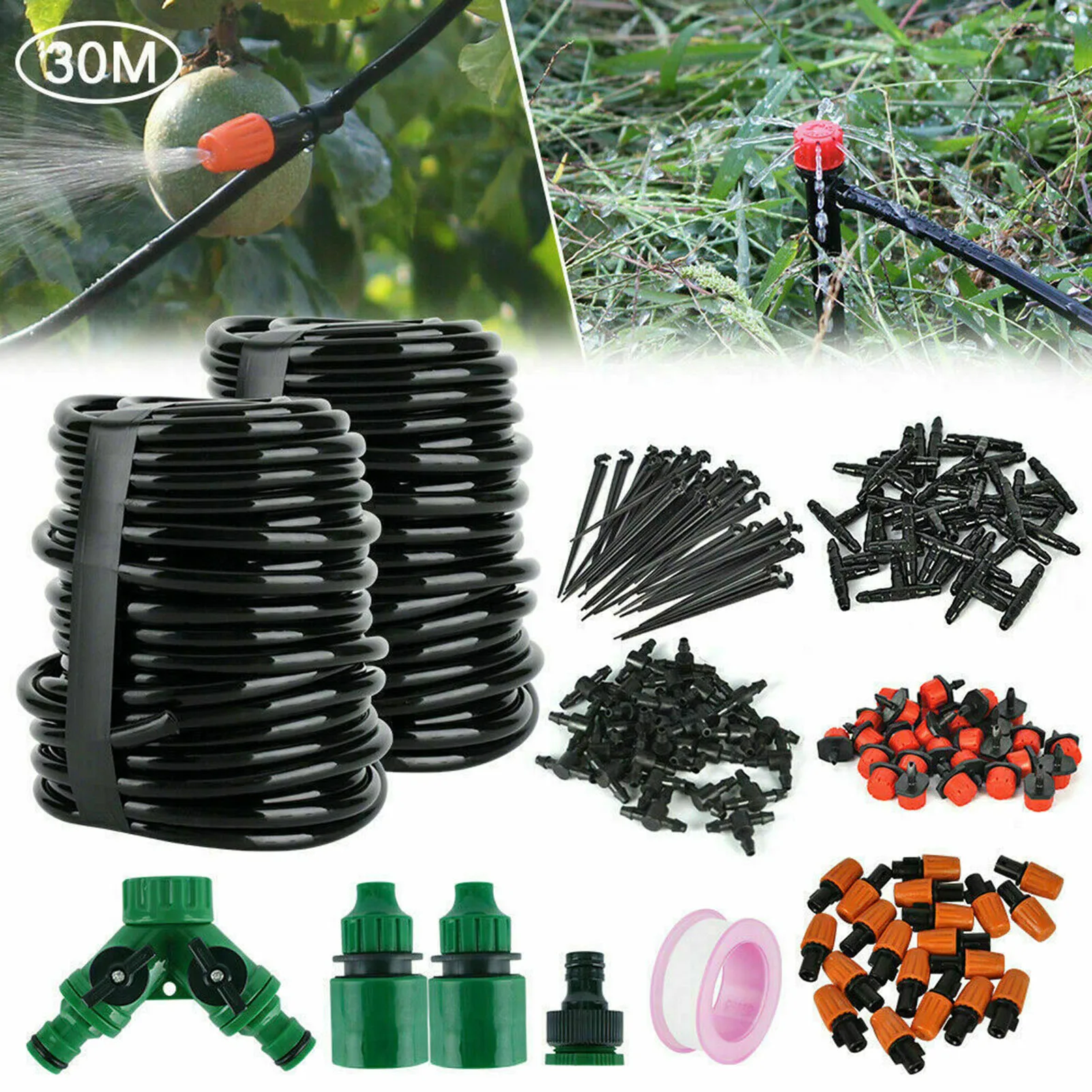 

100ft 30M Auto Drip Irrigation System Kit Timer Micro Sprinkler Garden Watering