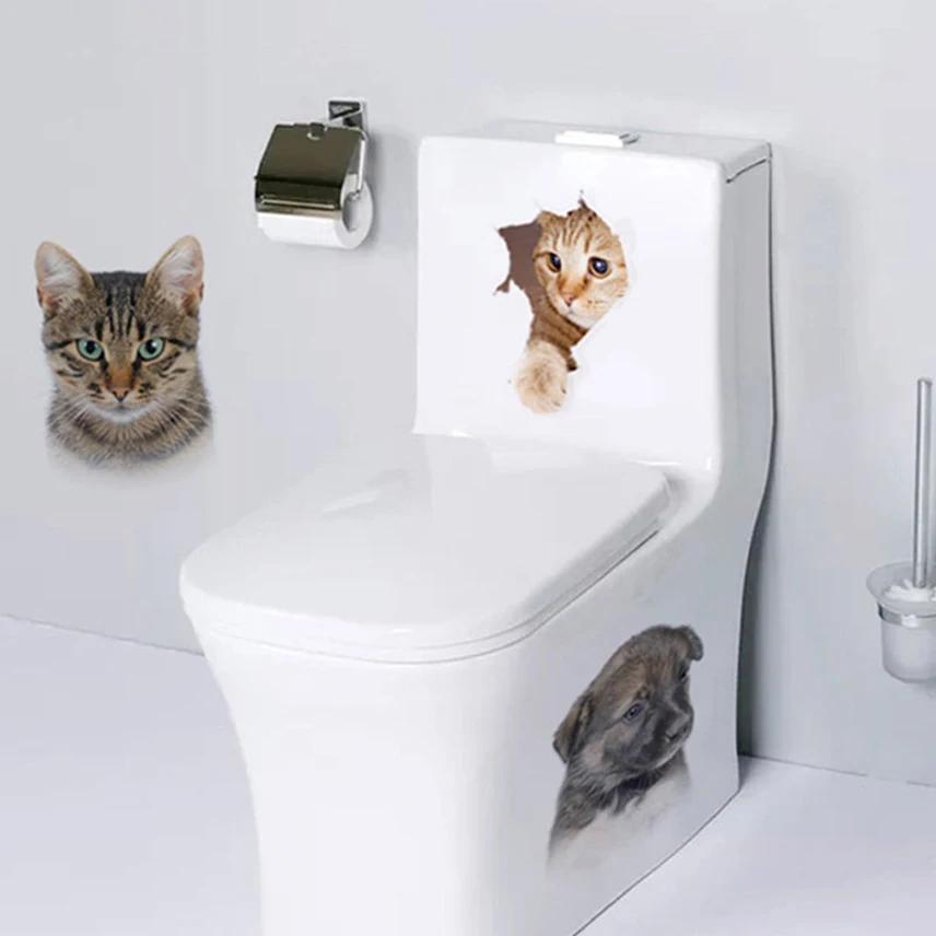 Cute 3D Cat Toilet Sticker Bathroom Cover Wall Stickers Animal Wc Accessories Fun For Home Decoration | Дом и сад