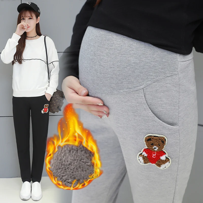 Осенне-зимние толстые кашемировые леггинсы для беременных эластичные Черные