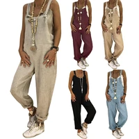 women casual solid color sleeveless adjustable straps loose jumpsuit bib overall jumpsuit bib overall