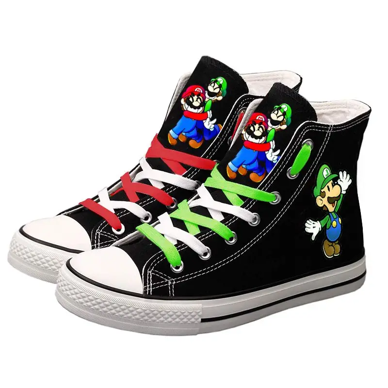 Cute Super Mario Printed Sneakers Women Men Canvas Cartoon Casual Teenagers Student Boy and Girl Sports Shoes | Обувь