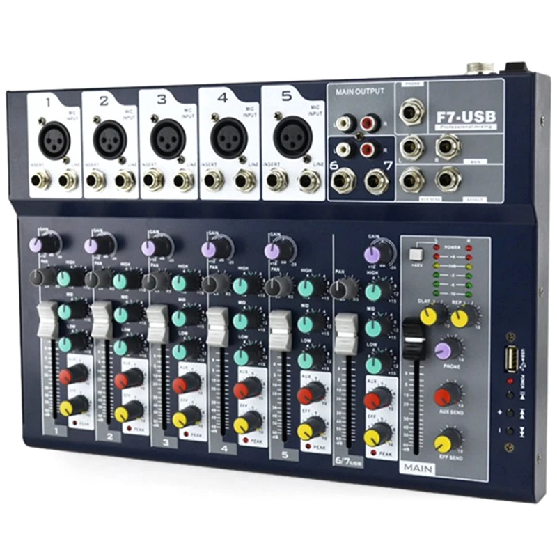 

Mixer Stage Performance Professional Digital 7-Channel Mixer Reverb Effect USB Interface Professional Mixer EU Plug