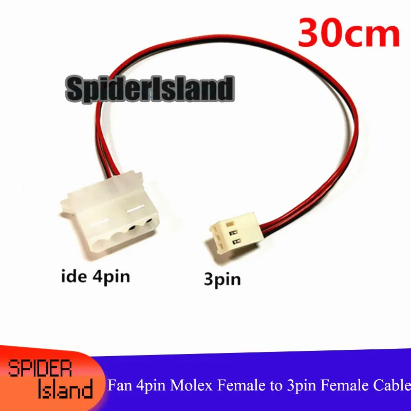 30CM Computer Fan 4 Pin Molex Female To 3 Pin Female Adapter Cable White Free shipping