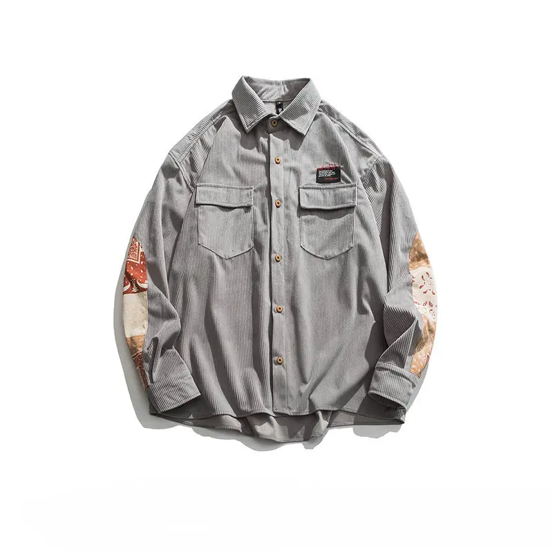 

Fashion brand splicing long sleeve shirt, literature and art loose shirt, men's personalized shirt