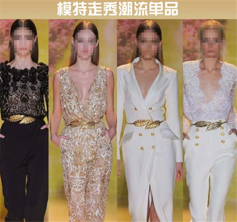 

Flower leaf shape Wedding designer Elastic belts women girl Stretch Skinny Waist Belt Cummerbunds metal female belt