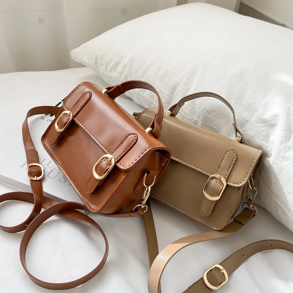 

Fashion Women Solid Color Shoulder Bag Handbag Vintage Flip PU Leather Preppy Style Messenger Bag