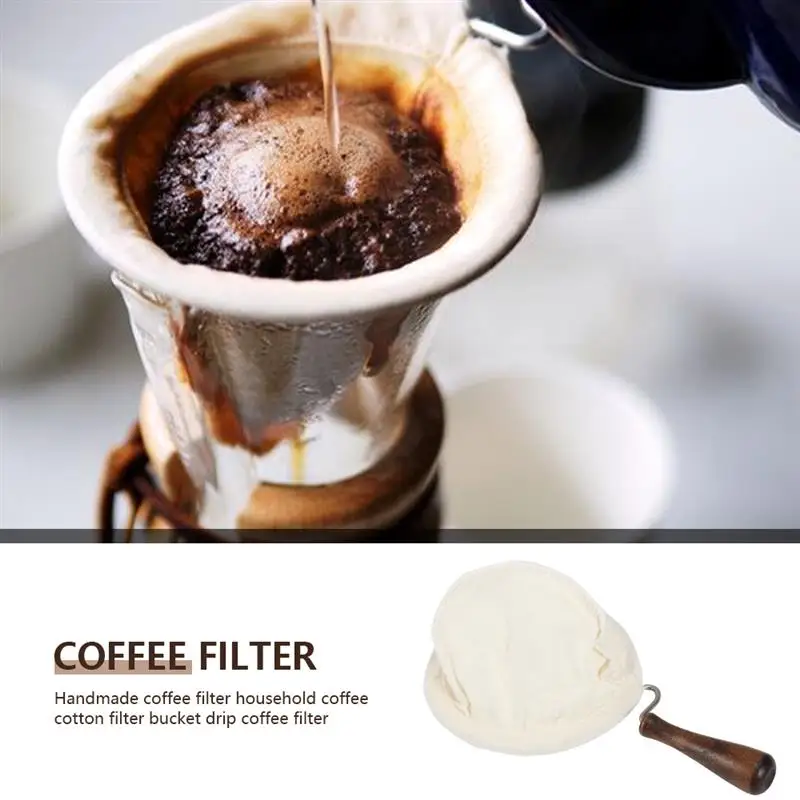 

Coffee Filter with Wooden Handle Detachable Tea Filter Bag Reusable Coffee Strainer for Home Cafe Kitchen Milk Tea Shop