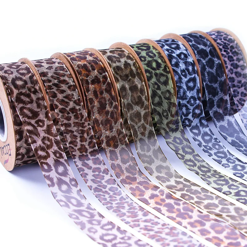 

50yards Leopard Chiffon Silk Ribbon Bouquets DIY Handmade Hair Bow New Year Scrapbooking Material Organza 25mm 40mm 10yards