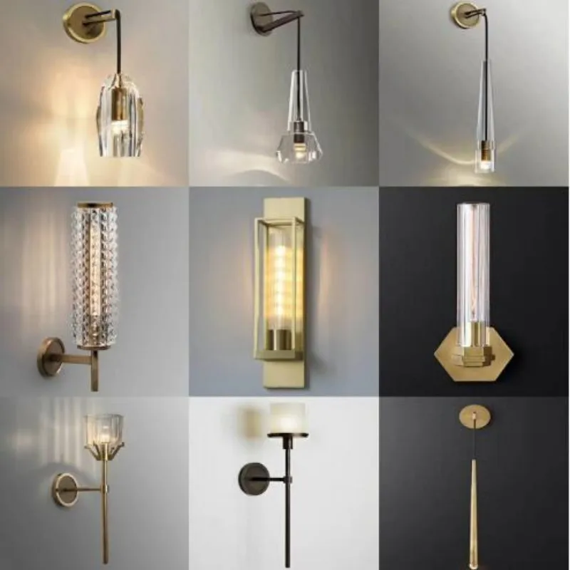 

New American RH Loft Led Wall Lamp Copper Mateiral Crystal Shades Led Wall Scones Retro Luxury Lustre Lamparas Lighting Fixtures