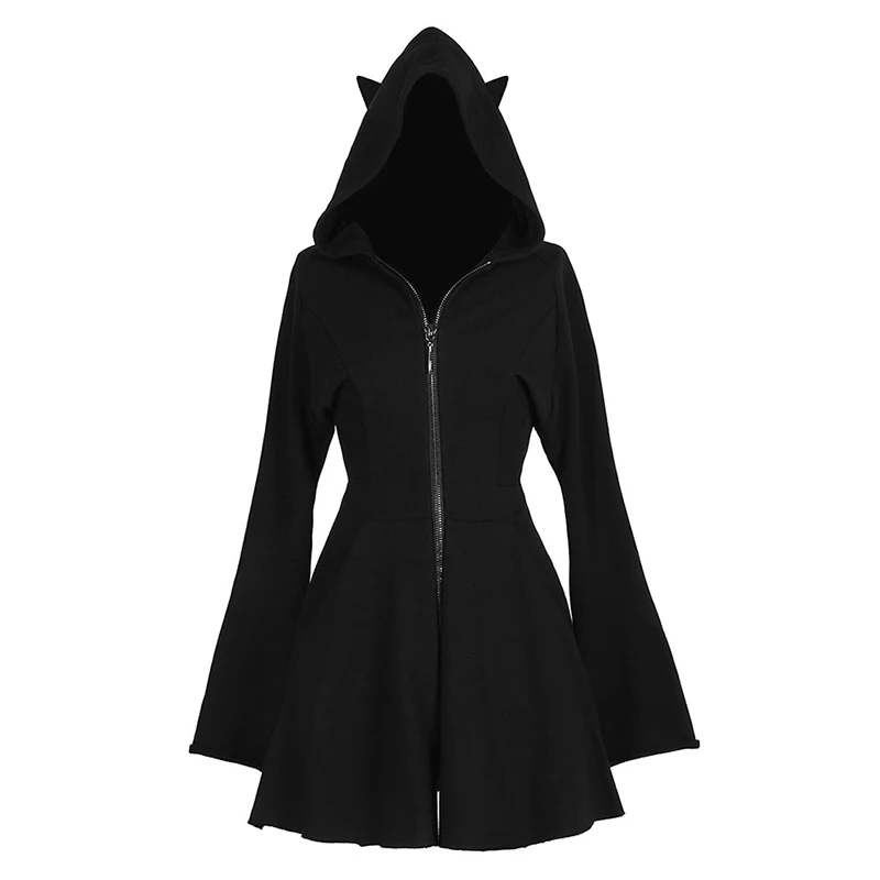 Женское мини платье с капюшоном готическое черное вышитыми буквами Модные