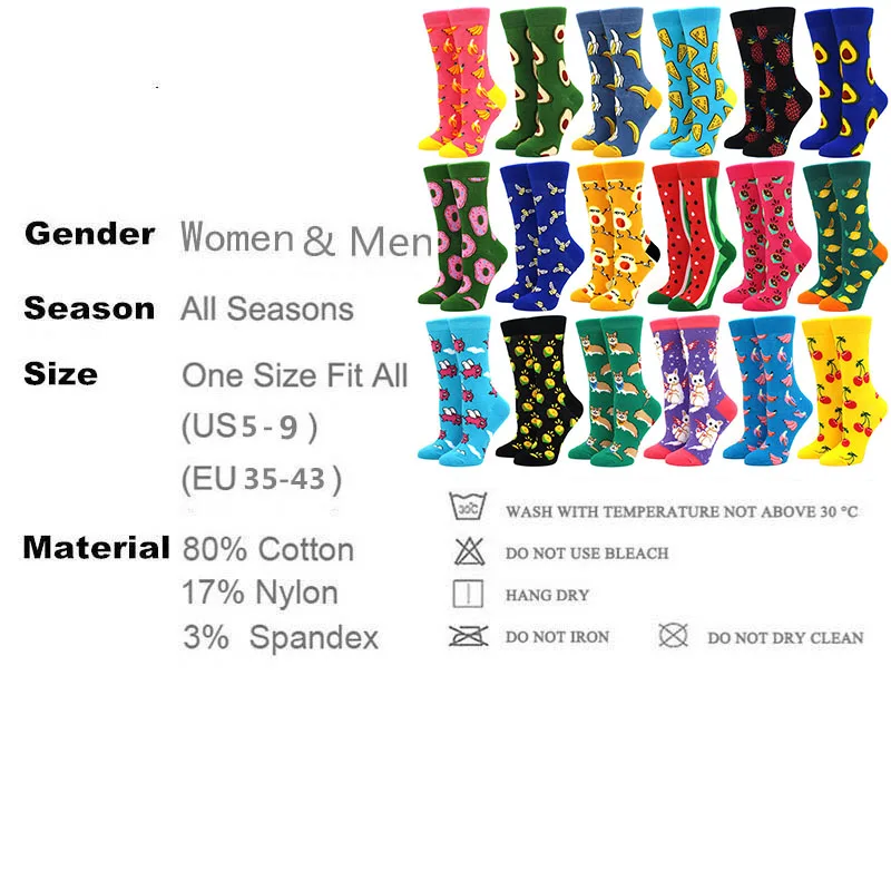 

Hot Sale Colorful Women's Cotton Crew Socks Funny Banana Cat Animal fruit Pattern Creative Ladies Novelty Cartoon Sock For Gifts