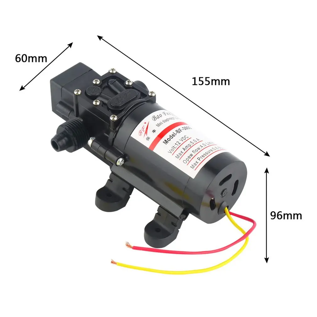 

DC 12V 60W Motor High Pressure Diaphragm Water Self Priming Pump 4.0L/Min Waterproof Automatic Pump Black