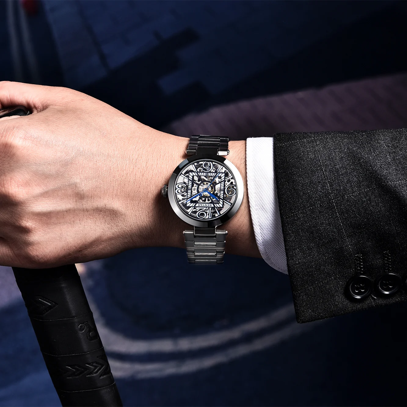 

BENYAR 2021 New Business men mechanical wristwatches Stainless Steel Waterproof Automatic Watch men Digital Skeleton Dial watch