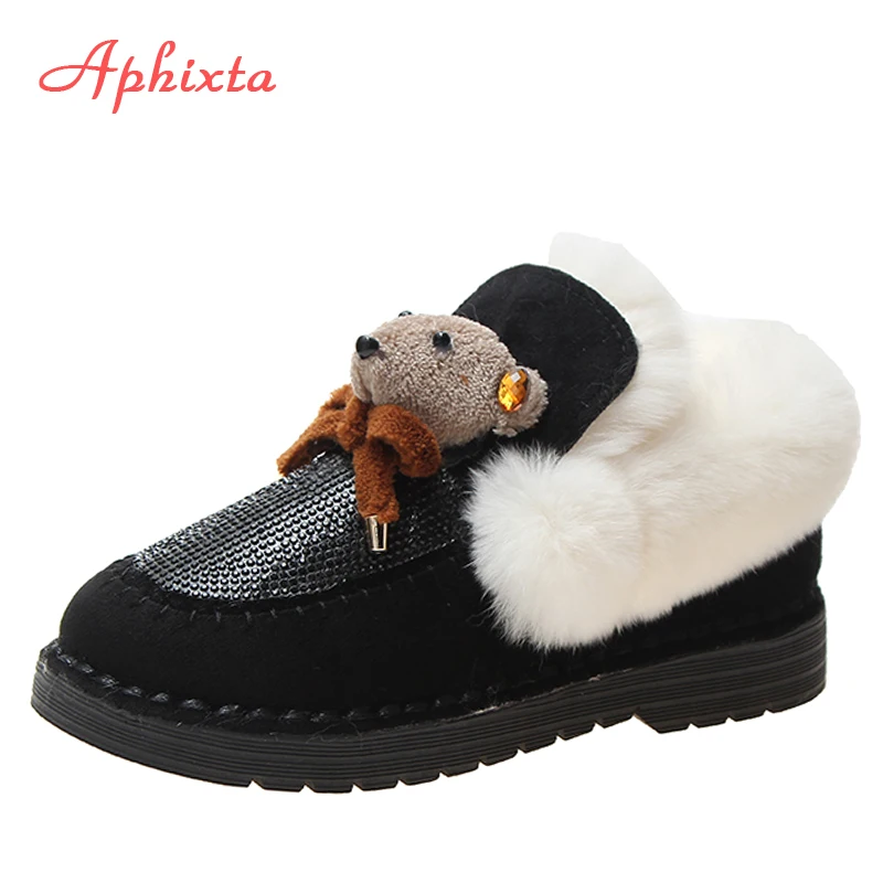 Теплые зимние сапоги Aphixta со стразами женские яркие плюшевые на плоской подошве с