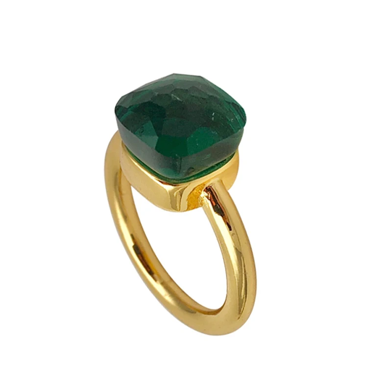 

Top Quality Vacuum Gold Plated Natural Green Crystal Knuckle Ring For Women Party Luxury Jewelry Multicolor Stone Selection