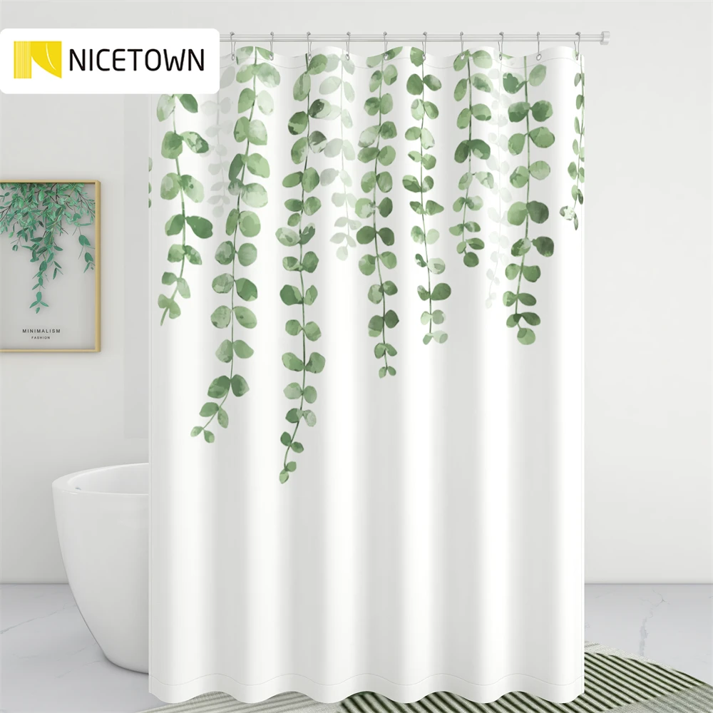 

NICETOWN 1 шт. Современная 3D печать опускающиеся листья занавеска для душа занавеска для ванной с крючками для ванной комнаты водонепроницаемый...