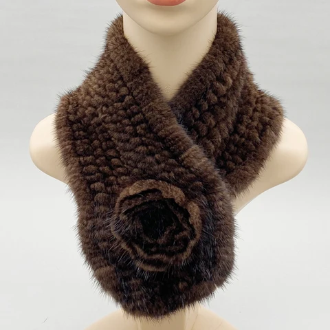Женский шарф из натурального меха норки, зимний женский теплый шарф, стильный однотонный вязаный шарф 62 см x 10 см