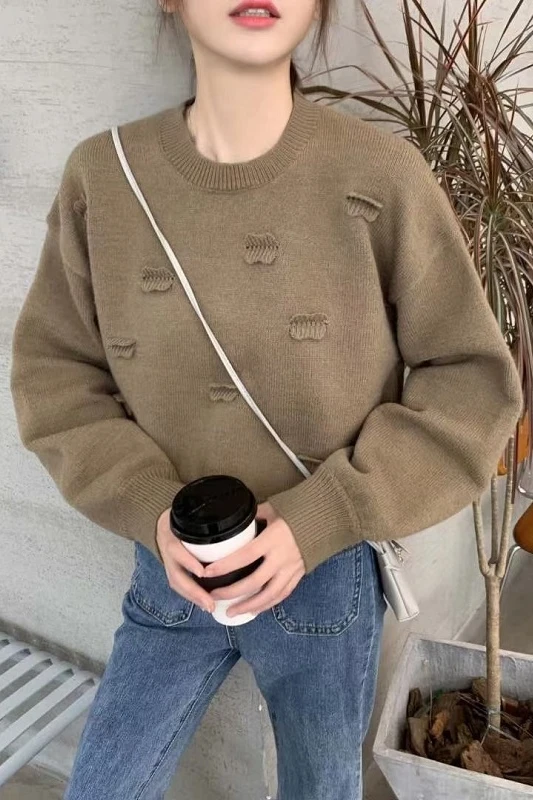 

Women knitting sweater long sleeves curled O-neck collar female Short Casual Solid fashion thin pullover Ladies winter sweaters