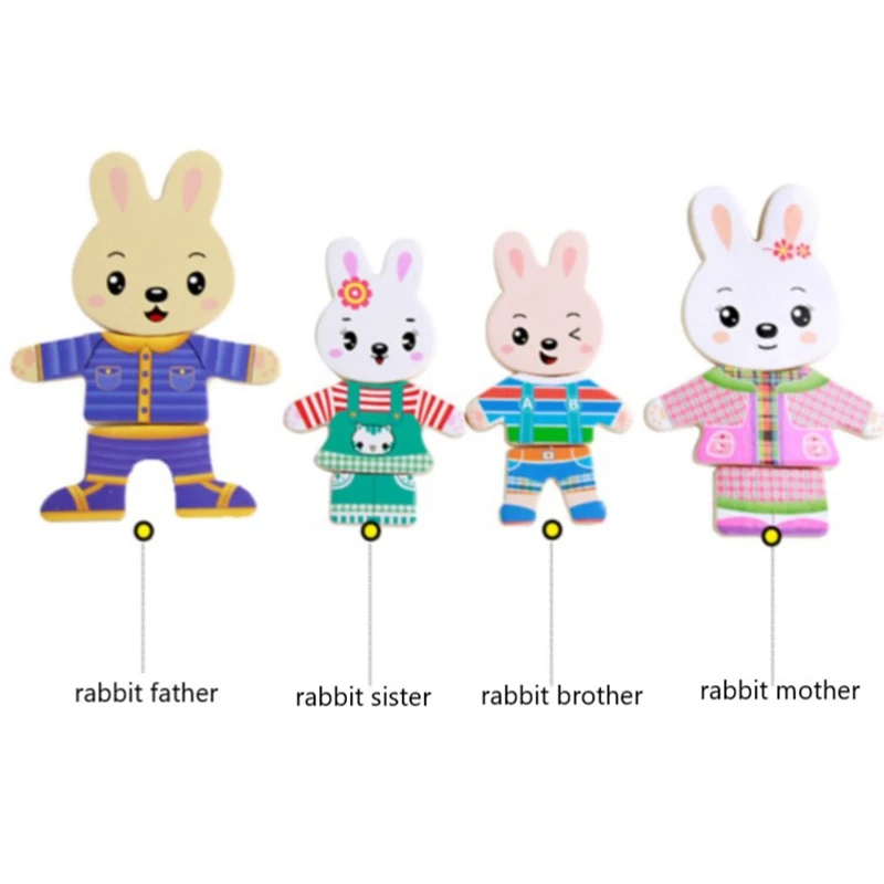 

Wooden Puzzle Rabbit Family Dress-Up Puzzle Toys with Wooden Storage Case Sorting & Matching Game for Kids (72Pc)