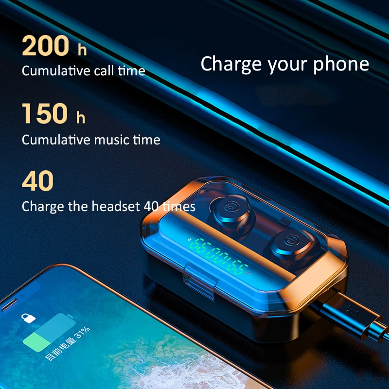 P10 TWS Bluetooth V5.0 настоящие беспроводные зарядные наушники с двойным микрофоном