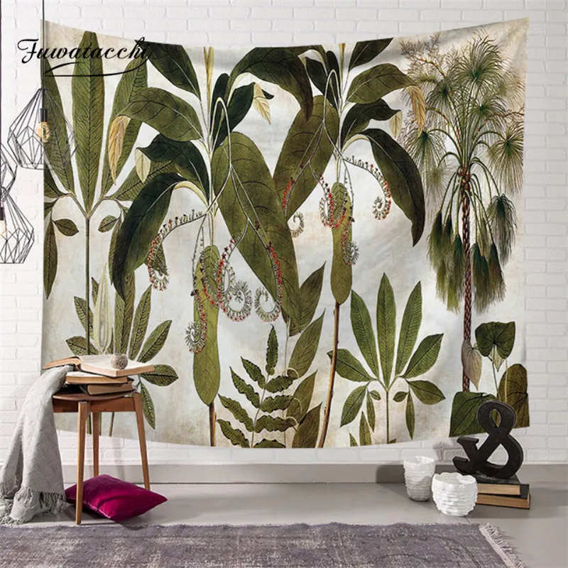 

Fuwatacchi Palm Tree Printed Tapestry Wall Hanging Tapestries Tropical Leaves Flower Pattern Beach Blanket Wall Cloth Carpet Rug